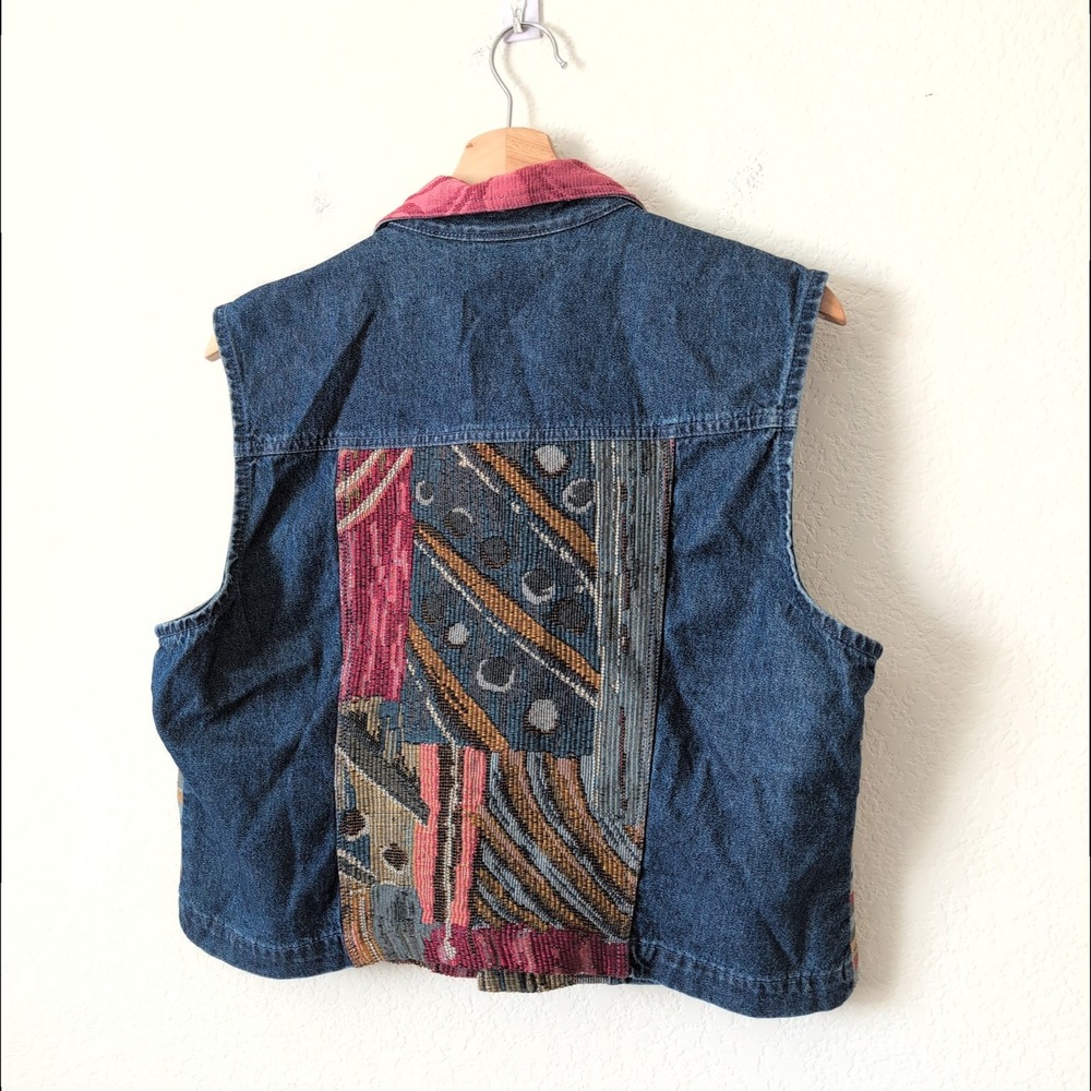 Stonebridge Vintage Denim Patchwork Tapestry Vest Womens Large Grannycore USA - Picture 3 of 7